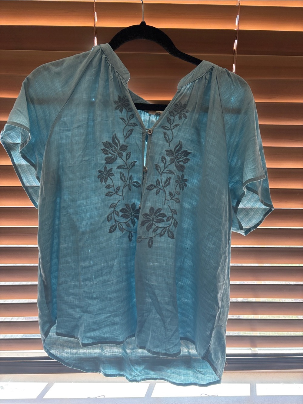 Light Blue Embroidered Women's Peasant Tunic